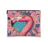 Americana Glamorous Makeup Bag with Zipper for Women, Patriotic Flamingo Pattern Cosmetic Organizer Canvas Makeup Organizer Summer Gift Skincare Toiletry Bag, Pink, 7x9 Inch, Flamingo