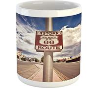 Americana Mug,Historic New Mexico U.S 66 Route Sign Roadway Driving Roadside Scenery,Ceramic Coffee Mug Cup for Water Tea Drinks,11 oz,Dust Blue