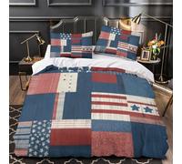 Americana patchwork 3D Pattern Duvet Cover 3pcs Microfibre Fade-Resistant Wash Red white blue design Comforter Cover 2 Pillow Shams Zipper Closure Machine Washable Adult Room Single（140x200cm）