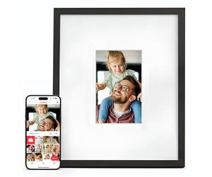 Americanflat 10.1" WiFi Digital Picture Frame in Real Matted 15x18 Frame - Touchscreen, Send Photos & Videos Via Frameo App - Wall or Tabletop - Gift for Grandparents - Black