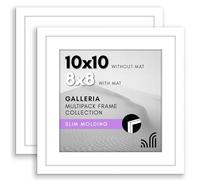 Americanflat 10x10 Picture Frame With Polished Plexiglass - Set of 2 - Use as 8x8 With Mat or 10x10 Without Mat - Galleria Collection - Gallery for Tabletop and Wall Display - White