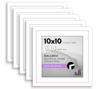 Americanflat 10x10 Picture Frame with Polished Plexiglass - Set of 5 - Use as 8x8 Frame with Mat or 10x10 Frame Without Mat - Galleria Collection - Gallery Frames for Tabletop and Wall Display - White