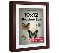 Americanflat 10x12 Shadow Box Frame in Mahogany with 8x10 Mat and Soft Linen Back - Large Shadow Box Frame with Engineered Wood and Shatter-Resistant Glass for Wall or Tabletop Display