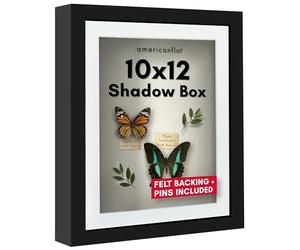 Americanflat 10x12 Shadow Box Frame with Shatter-Resistant Glass - Use as 8x10 Frame with Mat or 10x12 Without Mat - Silhouette Collection - Black with Soft Felt Back