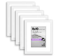Americanflat 10x8 Photo Frames with Shatter-resistant Acrylic - Set of 5 - Use as 7x5 Photo Frames with Mount or 10x8 Picture Frames without Mount - Gallery Wall Frame Set - White