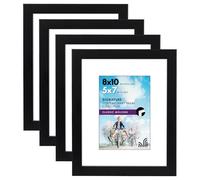 Americanflat 10x8 Photo Frames with Shatter Resistant Glass - Set of 4 - Use as 7x5 Photo Frames with Mount or 8x10 Photo Frame without Mount - Black Picture Frames for Wall and Tabletop Display