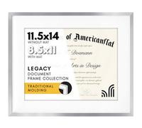 Americanflat 11.5x14 Diploma Frame with Shatter-Resistant Glass - Use as 8.5x11 Frame with Mat or 11.5x14 Frame without Mat - Legacy Collection - Thin Picture Frame for Wall Display - Silver