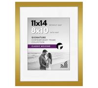 Americanflat 11 x 14 Picture Frame in Gold - Displays 8x10 with Mat and 11x14 without Mat - Horizontal and Vertical Formats for Wall, Gold Photo Frames with stand in Composite Wood and Polished Glass
