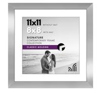 Americanflat 11x11 Picture Frame in Silver - Displays 8x8 With Mat and 11x11 Without Mat - Composite Wood with Shatter Resistant Glass - Horizontal and Vertical Formats for Wall