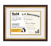 Americanflat 11x14 Diploma Frame - Use as 8.5x11 Certificate Frame or Display 11x14 Photo Without Mat - Legacy Collection - Mahogany & Gold Vintage Frames - Shatter-Resistant Glass - White & Gold Mat