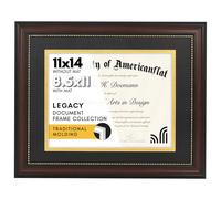 Americanflat 11x14 Diploma Frame - Use as 8.5x11 Certificate Frame or Display 11x14 Photo Without Mat - Legacy Collection - Beaded Mahogany Vintage Frames - Shatter-Resistant Glass - Black & Gold Mat