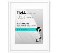 Americanflat 11x14 Picture Frame in White - Thin Border 8x10 Picture Frame with Mat or 11x14 Frame Without Mat - Shatter Resistant Glass - Horizontal and Vertical Formats for Wall