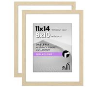 Americanflat 11x14 Picture Frame Set of 2 in Natural Oak - Use as 8x10 Picture Frame with Mat or 11x14 Frame Without Mat - Collage Picture Frames with Plexiglass for Horizontal or Vertical Display