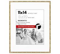 Americanflat 11x14 Picture Frame with Bamboo-Style Molding and Shatter-Resistant Glass - Use as 8x10 Frame with Mat or Display 11x14 Photo Without Mat - Elegant Gold Bamboo Frames for Tabletop or Wall