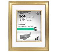 Americanflat 11x14 Picture Frame with Decorative Inner Mat Accent - Displays 8x10 Photos with Mat or 11x14 Without - Veranda Collection - Gold Vintage Frames with Shatter-Resistant Glass
