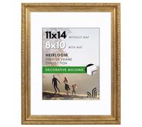 Americanflat 11x14 Picture Frame with Shatter-Resistant Glass - Use as 8x10 Frame with Mat or Display 11x14 Photo Without Mat - Vintage Frames for Wall Display - Gold