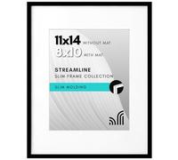 Americanflat 11x14 Picture Frame With Shatter-Resistant Glass - Use as 8x10 With Mat or 11x14 Without Mat - Streamline Collection - Thin Photo Display for Wall - Black