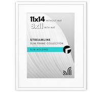 Americanflat 11x14 Picture Frame with Shatter-resistant Glass - Use as 8x11 Frame with Mat or Display 11x14 Photo Without Mat - Streamline Collection - Thin Border Picture Frames for Wall - White