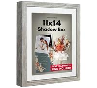 Americanflat 11x14 Shadow Box Frame with Shatter-Resistant Glass - Use as 9x12 Frame with Mat or 11x14 Without Mat - Silhouette Collection - Driftwood with Soft Felt Back