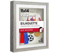 Americanflat 11x14 Shadow Box Frame with Shatter-Resistant Glass - Use as 9x12 Frame with Mat or 11x14 Without Mat - Silhouette Collection - Driftwood with Soft Felt Back