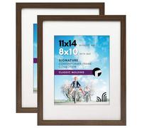 Americanflat 11x14 Walnut Picture Frame with Shatter-Resistant Glass - Displays 8x10 Photos with Mat or 11x14 without Mat - 2 Pack