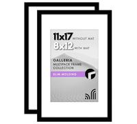 Americanflat 11x17 Picture Frame Set of 2, Black, Displays 8x12 Photos With Mat and 11x17 Without Mat, Plexiglass Cover, Sawtooth Hanger for Horizontal or Vertical Display