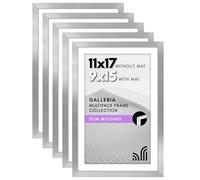 Americanflat 11x17 Picture Frame Set of 5 in Silver - Use as 9x15 Picture Frame with Mat or 11x17 Frame Without Mat - Picture Frames Collage Wall Decor with Plexiglass Cover - Gallery Wall Frame Set