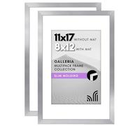 Americanflat 11x17 Picture Frame With Polished Plexiglass - Set of 2 - Use as 8x12 With Mat or 11x17 Without Mat - Galleria Collection - Gallery Wall Set for Wall Display - Silver