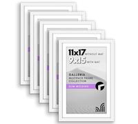 Americanflat 11x17 Picture Frame With Polished Plexiglass - Set of 5 - Use as 9x15 With Mat or 11x17 Without Mat - Galleria Collection - Gallery Wall Set for Wall Display - White