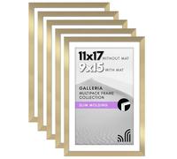 Americanflat 11x17 Picture Frame With Polished Plexiglass - Set of 5 - Use as 9x15 With Mat or 11x17 Without Mat - Galleria Collection - Gold Gallery Wall Set for Wall Display
