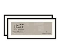 Americanflat 11x27 Picture Frame Set of 2 - Polished Plexiglass - Use as 8x24 With Mat or 11x27 Without Mat - Galleria Collection - Gallery Wall Display - Black