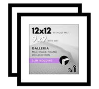 Americanflat 12x12 Picture Frame Set of 2 in Black - Use as 9x9 Picture Frame with Mat or 12x12 Frame Without Mat - Collage Picture Frames with Plexiglass Cover and Hanging Hardware for Wall