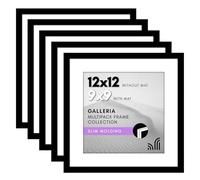 Americanflat 12x12 Picture Frame with Polished Plexiglass - Set of 5 - Use as 9x9 Frame with Mat or 12x12 Frame Without Mat - Galleria Collection - Gallery Wall Frame Set for Wall Display - Black
