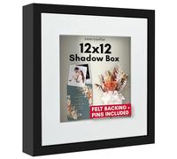 Americanflat 12x12 Shadow Box Frame with Shatter-Resistant Glass - Use as 10x10 Frame with Mat or 12x12 Without Mat - Silhouette Collection - Black with Soft Felt Back