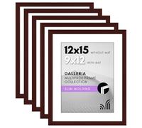 Americanflat 12x15 Picture Frame with Polished Plexiglass - Set of 5 - Use as 9x12 Frame with Mat or 12x15 Frame Without Mat - Galleria Collection - Gallery Wall Frame Set for Wall Display - Mahogany