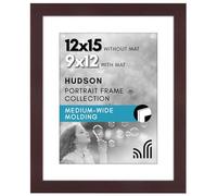 Americanflat 12x15 Picture Frame with Shatter-Resistant Glass - Use as 9x12 Frame with Mat or Display 12x15 Photo Without Mat - Hudson Collection - Wide Picture Frames for Wall Display - Mahogany