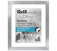 Americanflat 12x15 Picture Frame with Shatter-Resistant Glass - Use as 9x12 Frame with Mat or Display 12x15 Photo Without Mat - Hudson Collection - Wide Picture Frames for Wall Display - Silver