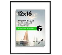 Americanflat 12x16 Floating Picture Frame with Shatter-Resistant Glass - Fits 9x12 Photos or Smaller- Slide-in Photo Frame - Fusion Float Collection - Floating Frame for Wall Display - Black