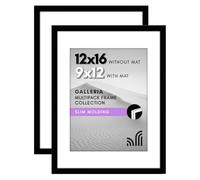 Americanflat 12x16 Picture Frame in Black - Set of 2 - Use as 9x12 Picture Frame with Mount or 12x16 Frame Without Mount - Includes Sawtooth Hanging Hardware for Horizontal or Vertical Display