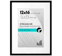 Americanflat 12x16 Picture Frame in Black - Thin Border 12x8 Photo Frame with Mount or 12x16 Frame Without Mount - Includes Plexiglass with Horizontal and Vertical Formats for Wall and Tabletop