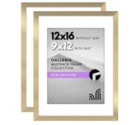 Americanflat 12x16 Picture Frame Set of 2 in Gold - Use as 9x12 Picture Frame with Mat or 12x16 Frame Without Mat - Collage Picture Frames with Plexiglass Cover for Horizontal or Vertical Display