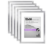 Americanflat 12x16 Picture Frame with Polished Plexiglass - Set of 5 - Use as 8.5x11 Frame with Mat or 12x16 Frame Without Mat - Galleria Collection - Gallery Wall Frame Set for Wall Display - Silver