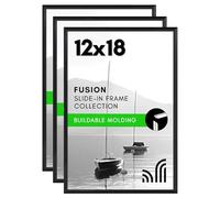 Americanflat 12x18 Poster Frame with Polished Front Cover - Set of 3 - Slide-In Photo Frame with Buildable Molding - Fusion Collection - Picture Frames for Wall Display - Black