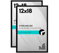 Americanflat 12x18 Poster Frame with Polished Plexiglass - Set of 2 - Streamline Collection - Thin Border Picture Frame for Wall Display - Hanging Hardware Included - Black