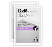 Americanflat 12x18 Poster Frame with Polished Plexiglass - Set of 2 - Use as 11x17 Frame with Mat or 12x18 Frame Without Mat - Galleria Collection - Photo Frames for Wall Display - White