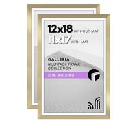 Americanflat 12x18 Poster Frame with Polished Plexiglass - Set of 2 - Use as 11x17 Frame with Mat or 12x18 Frame Without Mat - Galleria Collection - Gallery Wall Frame Set for Wall Display - Gold