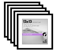 Americanflat 13x13 Picture Frame with Polished Plexiglass - Set of 5 - Use as 10x10 Frame with Mat or 13x13 Frame Without Mat - Galleria Collection - Gallery Wall Frame Set for Wall Display - Black