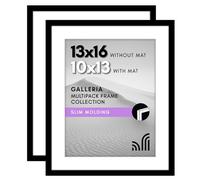 Americanflat 13x16 Picture Frame Set of 2 in Black - Use as 10x13 Picture Frame with Mat or 13x16 Frame Without Mat - Collage Picture Frames with Plexiglass Cover for Horizontal or Vertical Display