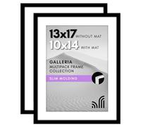 Americanflat 13x17 Picture Frame with Polished Plexiglass - Set of 2 - Use as 10x14 Frame with Mat or 13x17 Frame Without Mat - Galleria Collection - Gallery Wall Frame Set for Wall Display - Black