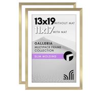 Americanflat 13x19 Picture Frame with Polished Plexiglass - Set of 2 - Use as 11x17 Frame with Mat or 13x19 Frame Without Mat - Galleria Collection - Gallery Wall Frame Set for Wall Display - Gold